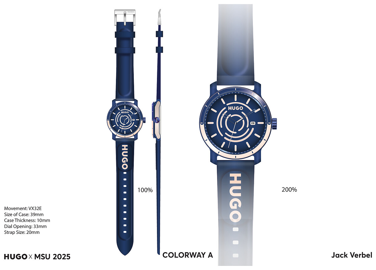 Illustrator board for the navy colorway, front and side at 100% and 200%
