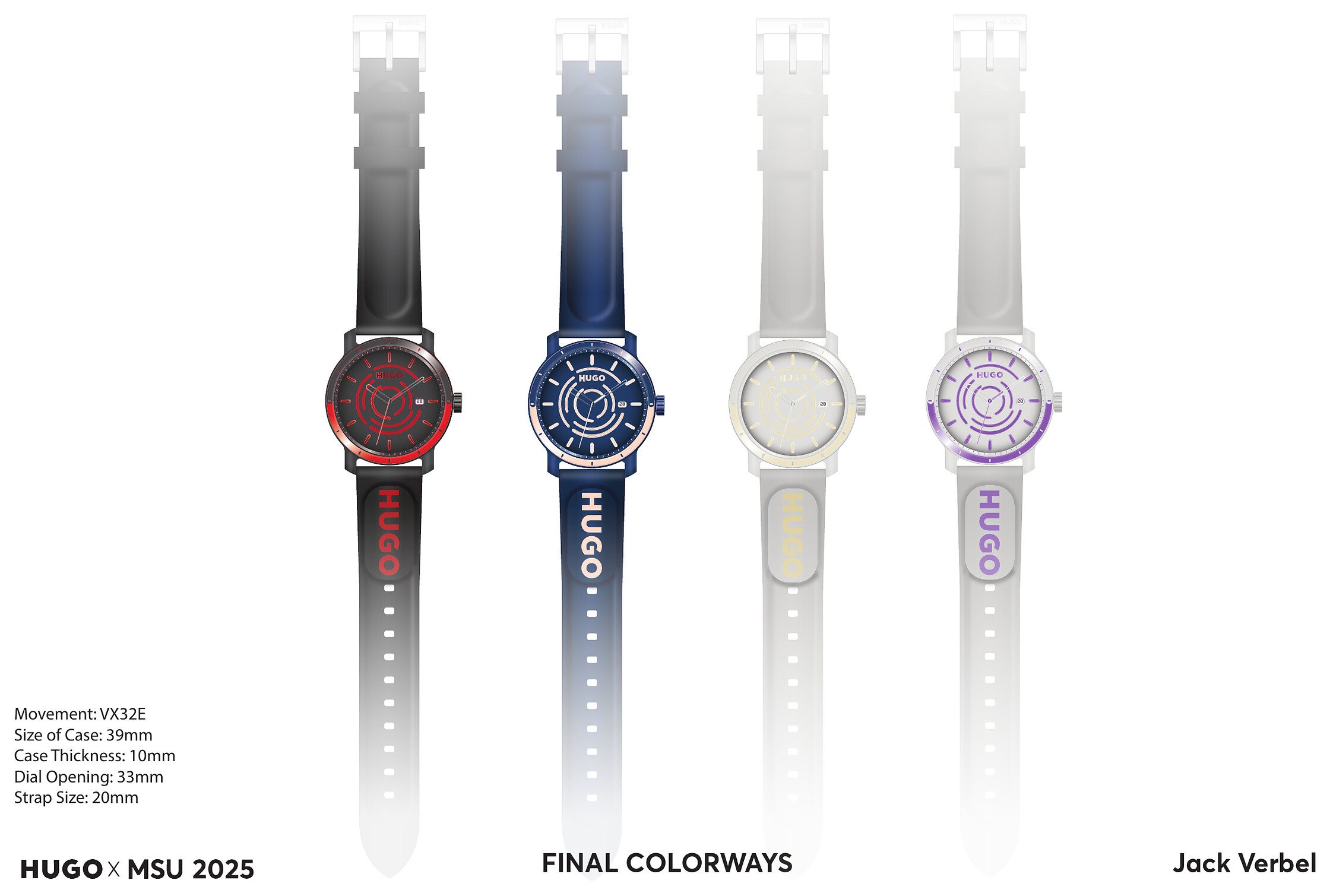 Illustrator board showing all four colorways side by side