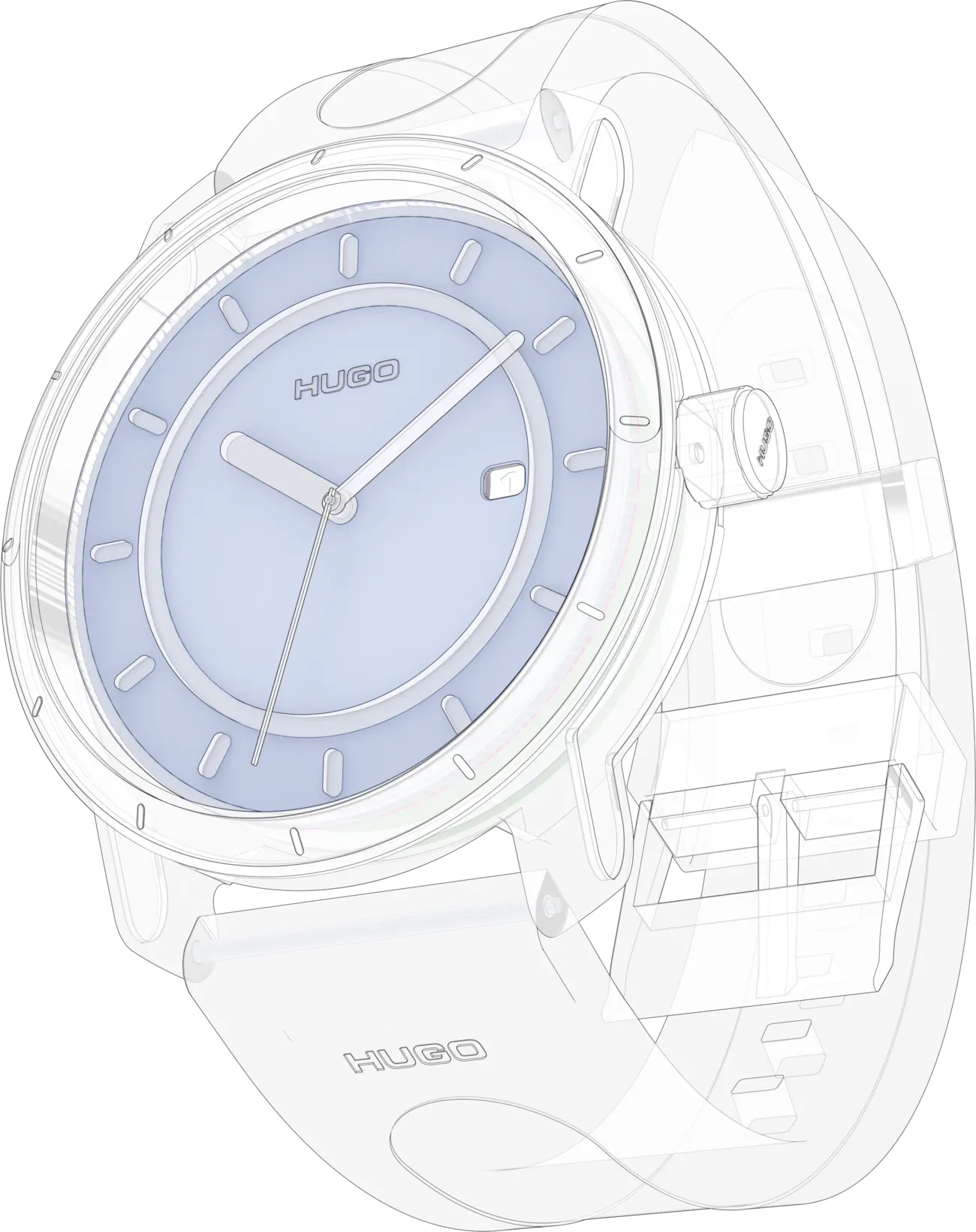 Ghosted linework, case and strap assembly