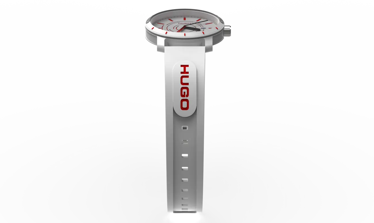 Front elevation of the watch with the strap laid flat