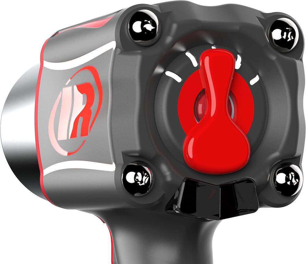 Close-up of the red hourglass-shaped power regulator dial